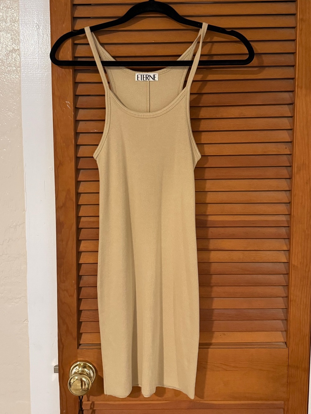 Eterne Beige Ribbed Midi Tank Dress